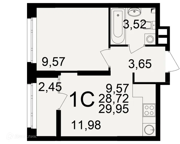 Планировка 1 комн. в ЖК Аура