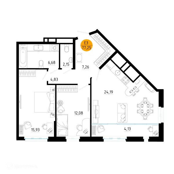 Планировка 2 комн. в ЖК Смарт Квартал ЦЕНТРАЛЬНЫЙ
