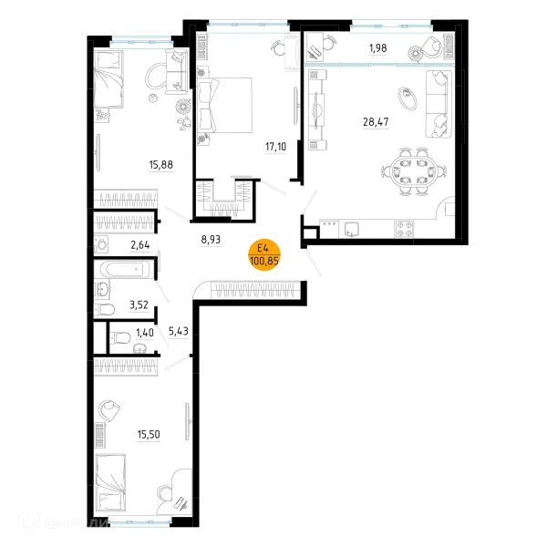 Планировка 3 комн. в ЖК Смарт Квартал ЦЕНТРАЛЬНЫЙ