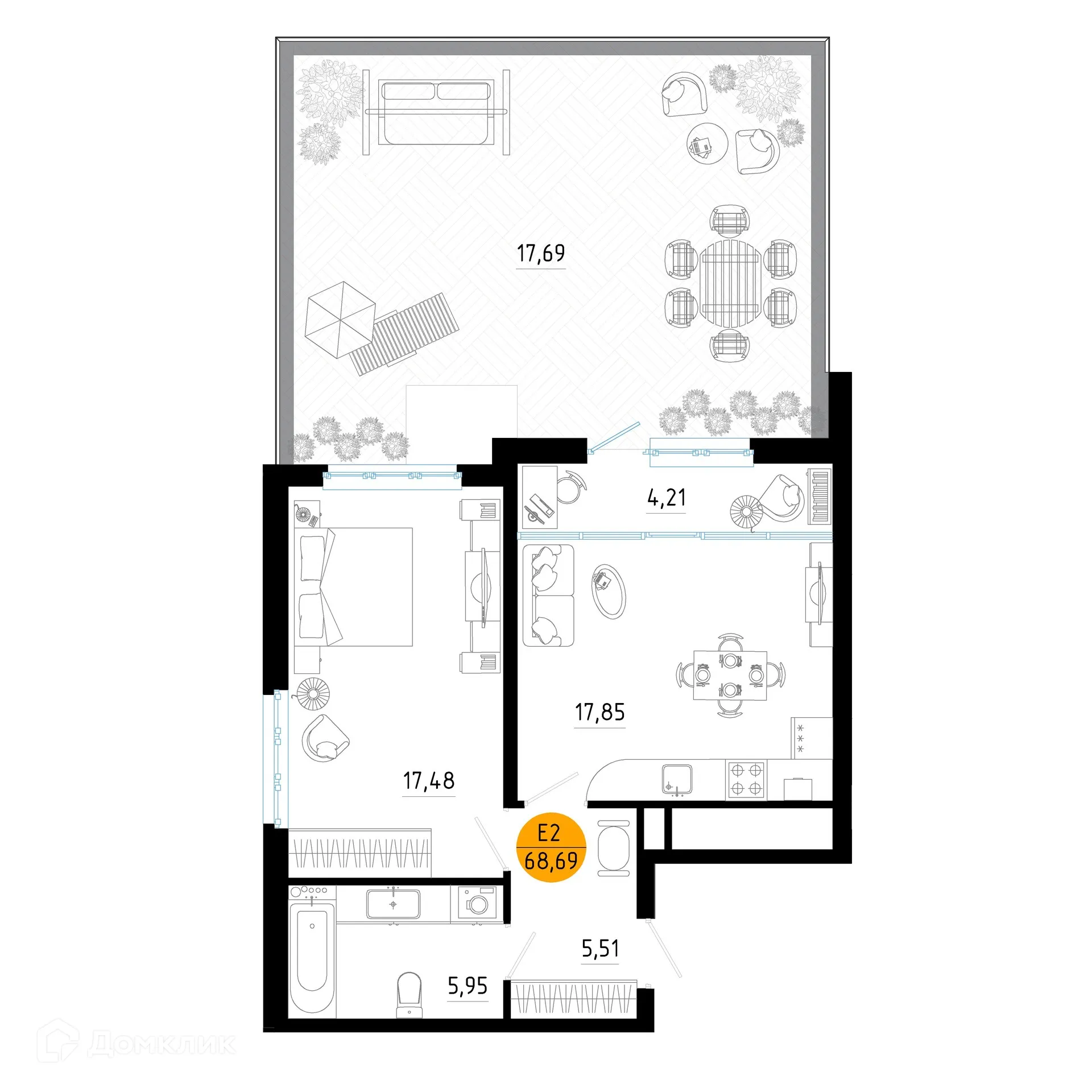 Планировка 1-комнатной квартиры 68.69 м² в ЖК Смарт Квартал ЦЕНТРАЛЬНЫЙ, г. Рязань — фото 1