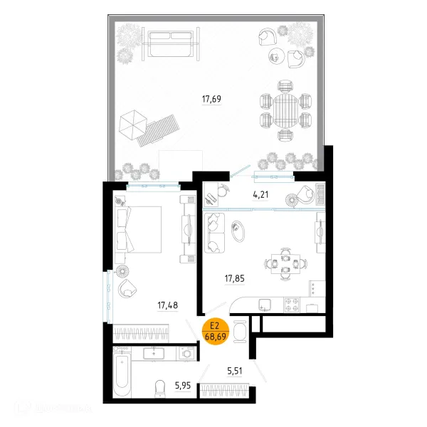 Планировка 1 комн. в ЖК Смарт Квартал ЦЕНТРАЛЬНЫЙ