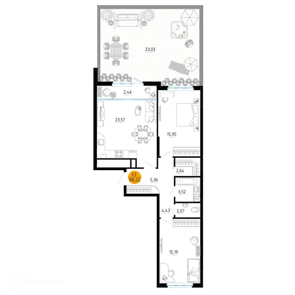 Планировка 2 комн. в ЖК Смарт Квартал ЦЕНТРАЛЬНЫЙ