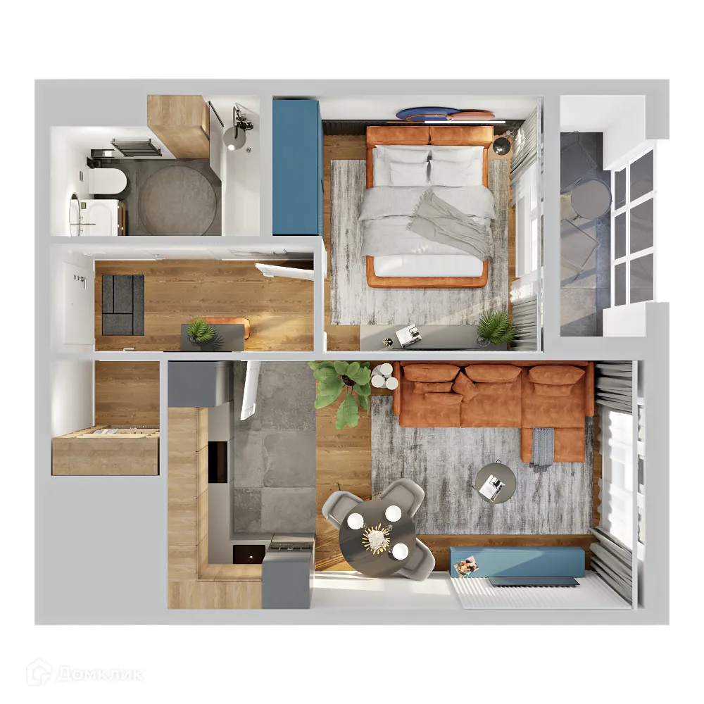 Планировка 1-комнатной квартиры 41.71 м² в ЖК Космос, г. Рязань — фото 1