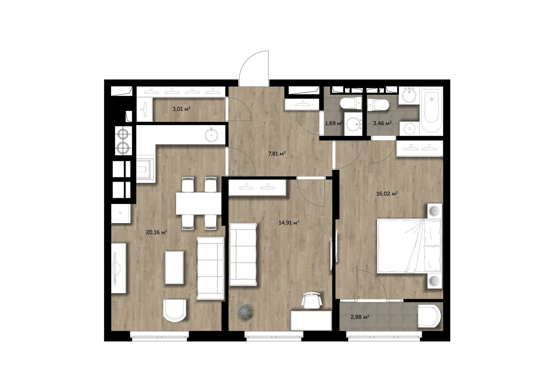 Планировка 2-комнатной квартиры 67.5 м² в ЖК "Голландия", г. Рязань — фото 22