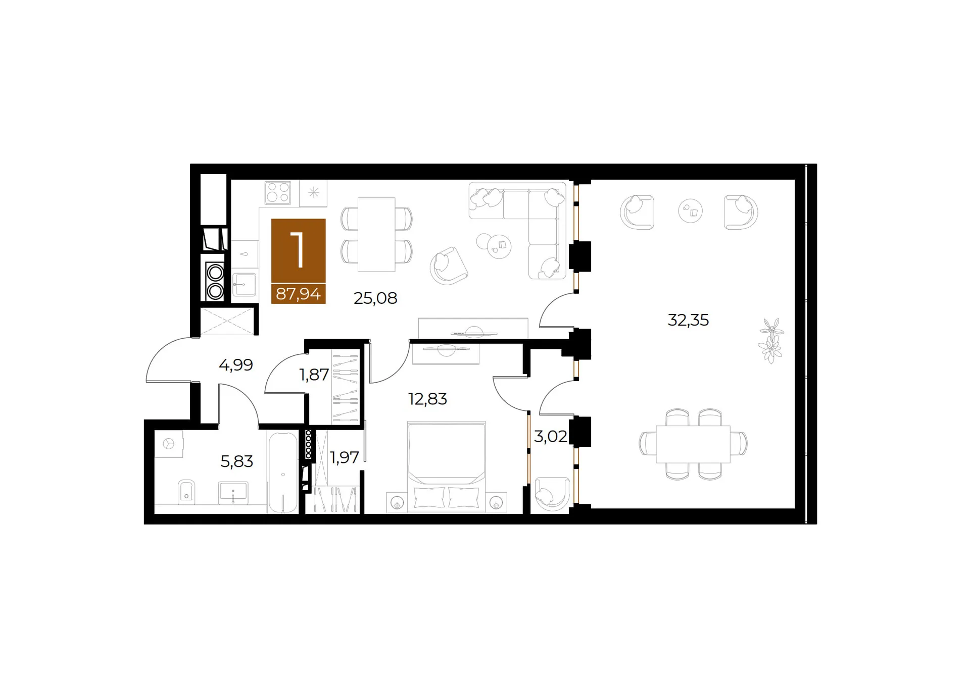 Планировка 1-комнатной квартиры 87.94 м² в ЖК МЕДНЫЙ, г. Рязань — фото 37