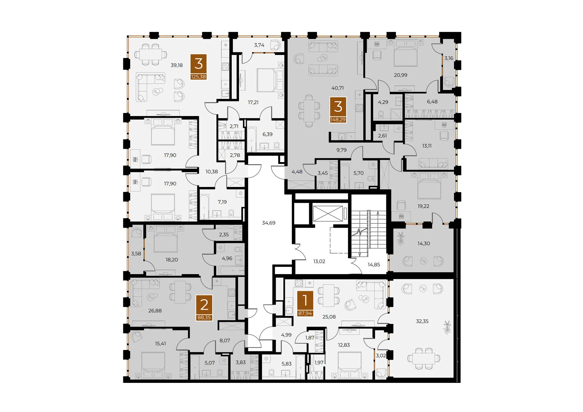 Планировка 3-комнатной квартиры 125.38 м² в ЖК МЕДНЫЙ, г. Рязань — фото 38