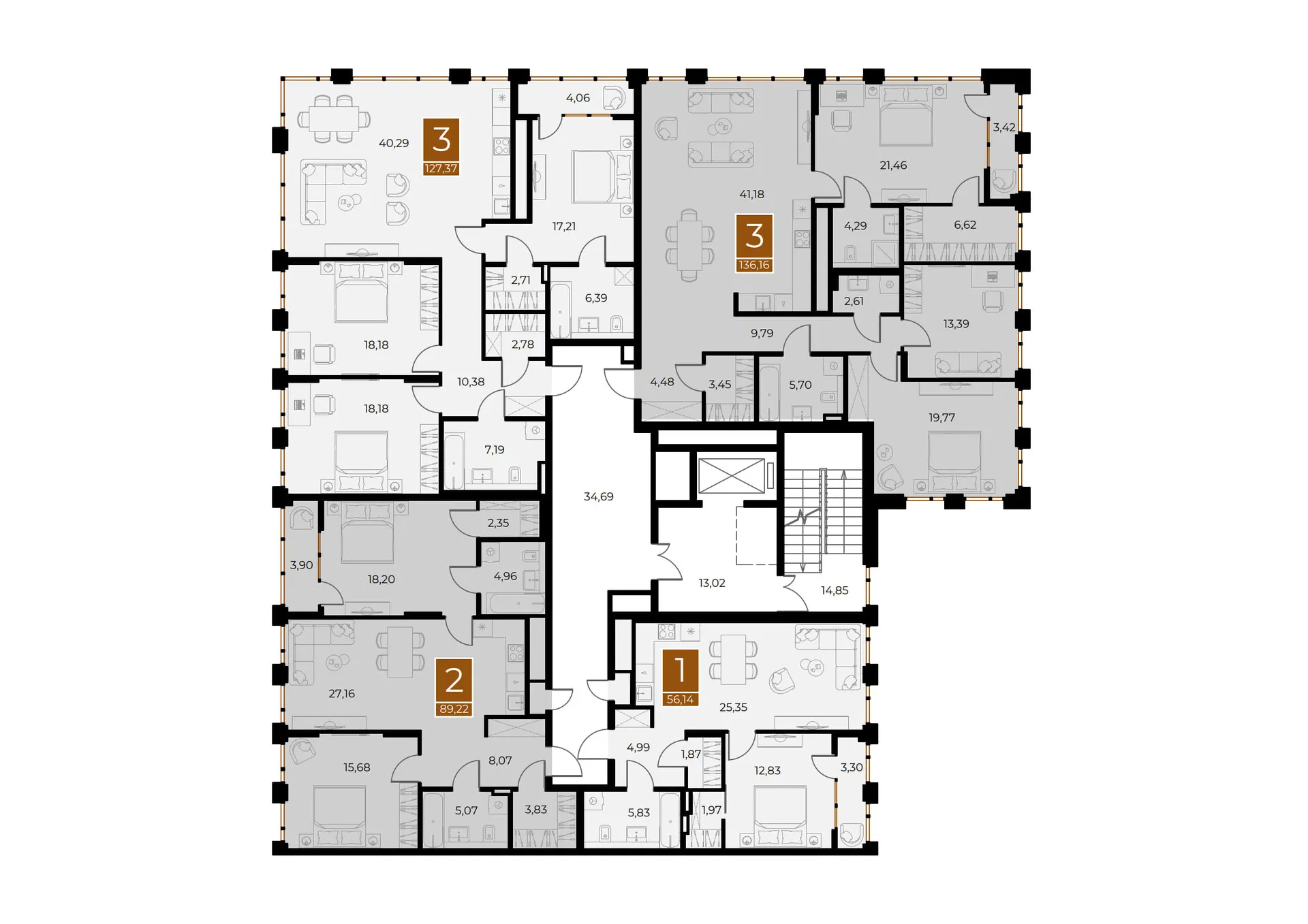 Планировка 2-комнатной квартиры 89.22 м² в ЖК МЕДНЫЙ, г. Рязань — фото 38