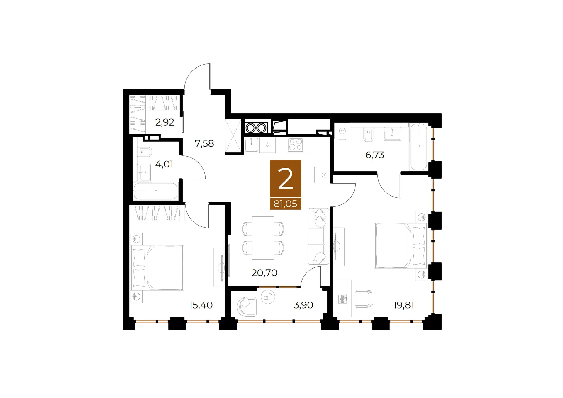 Планировка 2-комнатной квартиры 81.05 м² в ЖК МЕДНЫЙ, г. Рязань — фото 37