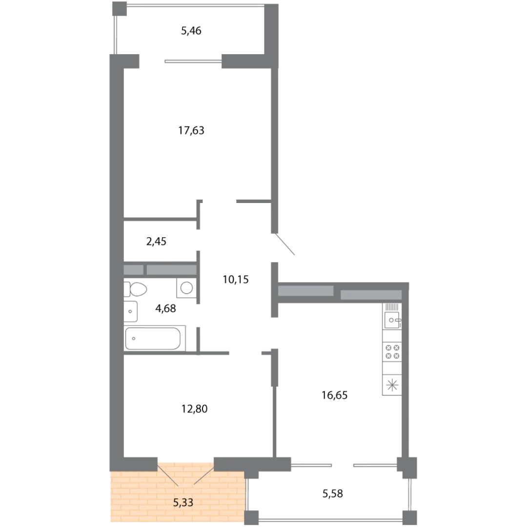 Планировка 2-комнатной квартиры 71.48 м² в ЖК Солотчинский квартал, г. Рязань — фото 4
