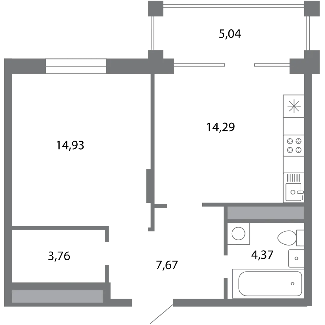 Планировка 1-комнатной квартиры 47.54 м² в ЖК Солотчинский квартал, г. Рязань — фото 3