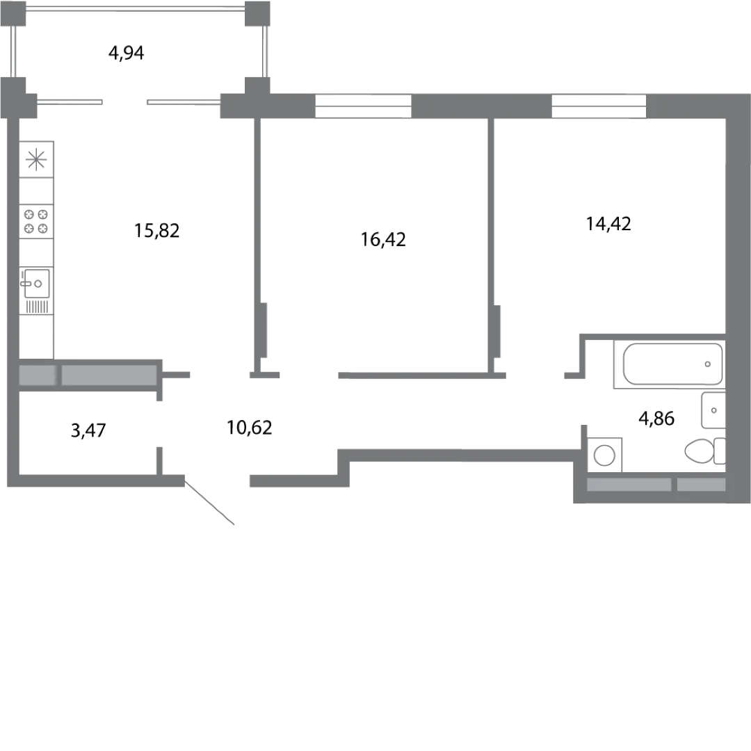 Планировка 2-комнатной квартиры 68.08 м² в ЖК Солотчинский квартал, г. Рязань — фото 4