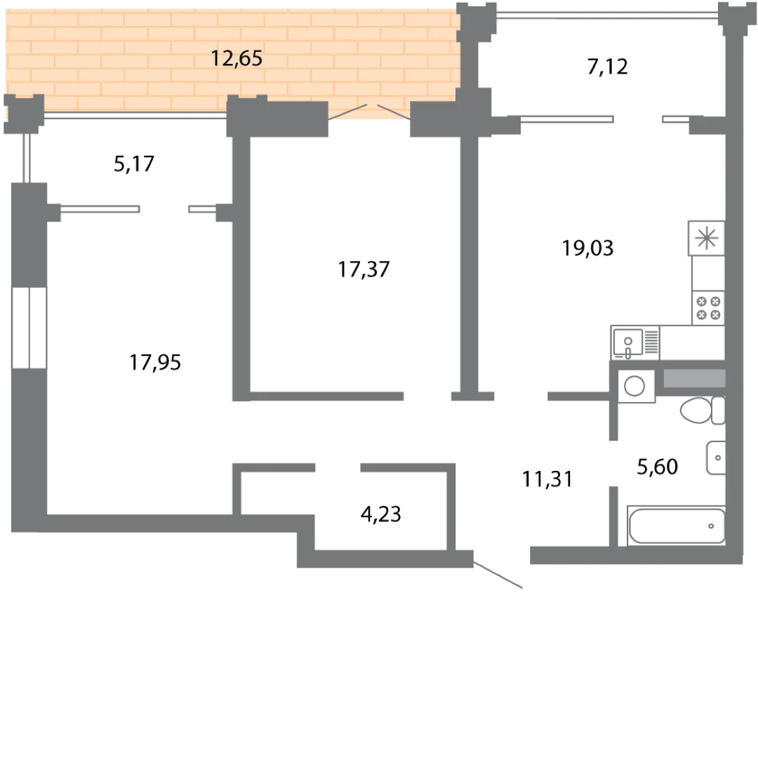 Планировка 2-комнатной квартиры 85.43 м² в ЖК Солотчинский квартал, г. Рязань — фото 4