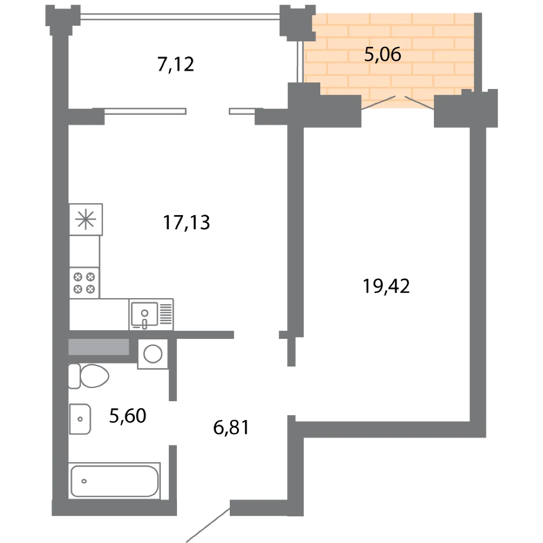 Планировка 1-комнатной квартиры 54.03 м² в ЖК Солотчинский квартал, г. Рязань — фото 4