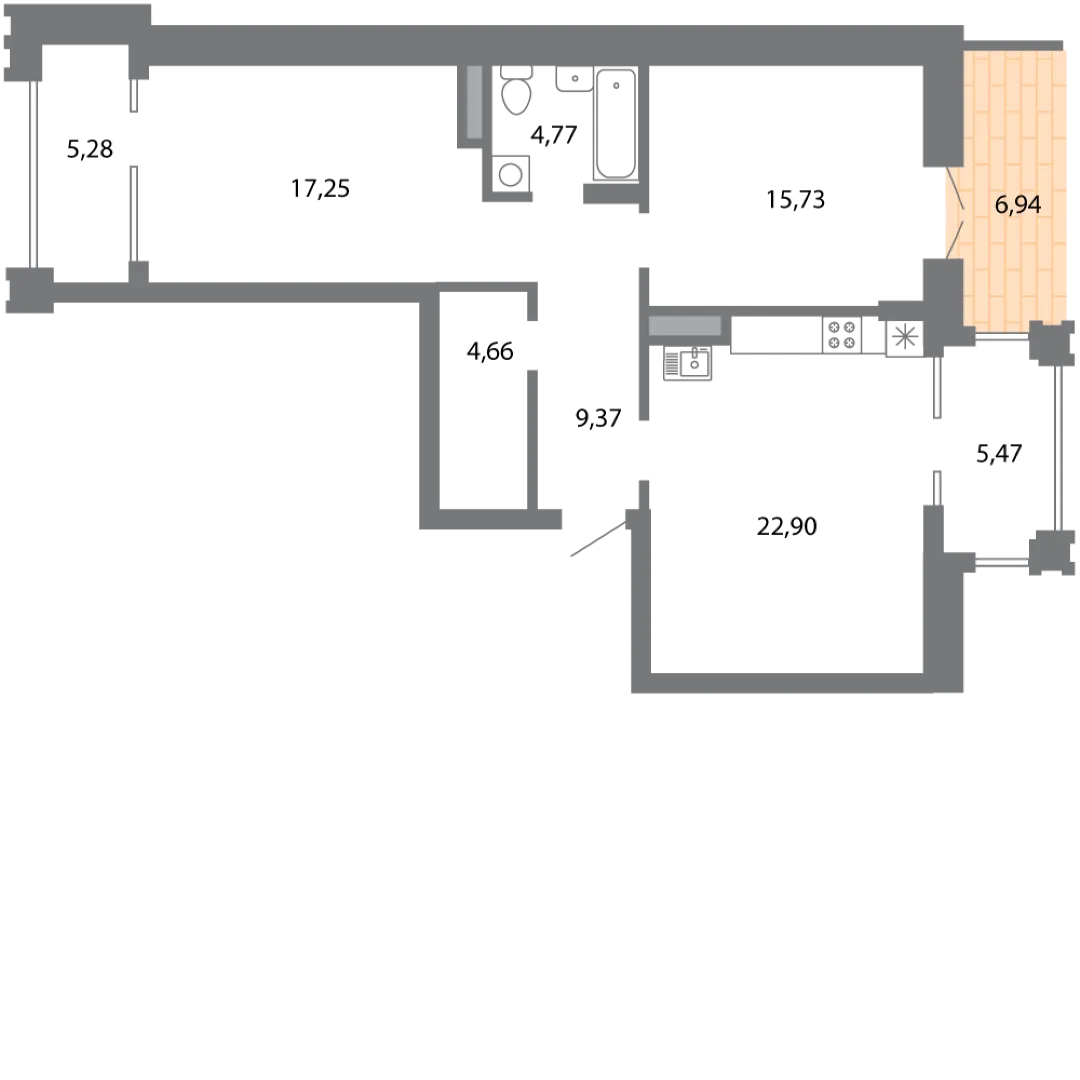 Планировка 2-комнатной квартиры 82.14 м² в ЖК Солотчинский квартал, г. Рязань — фото 4