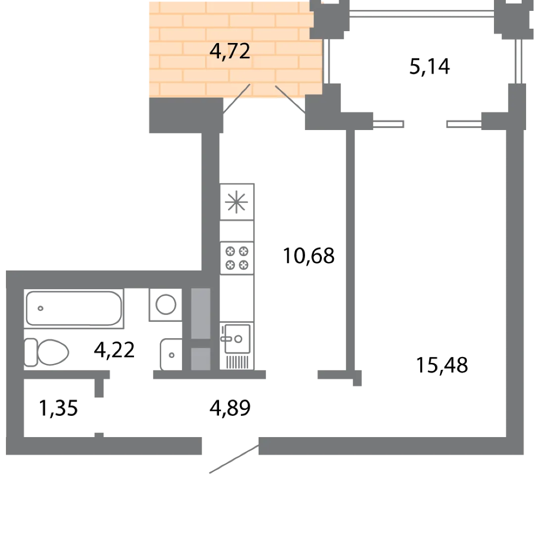 Планировка 1-комнатной квартиры 39.19 м² в ЖК Солотчинский квартал, г. Рязань — фото 4