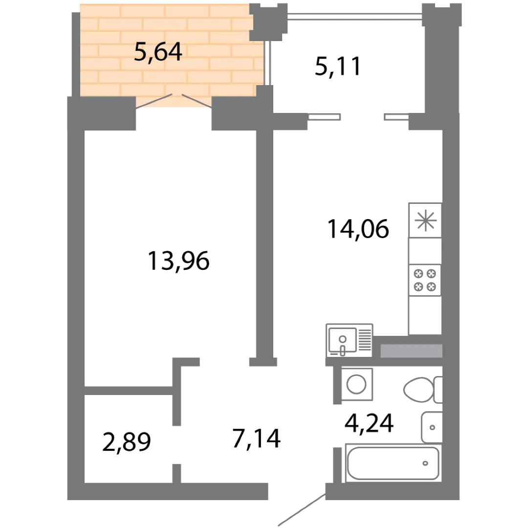 Планировка 1-комнатной квартиры 46.53 м² в ЖК Солотчинский квартал, г. Рязань — фото 4