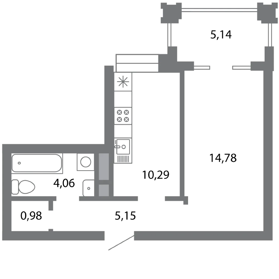 Планировка 1-комнатной квартиры 37.83 м² в ЖК Солотчинский квартал, г. Рязань — фото 3