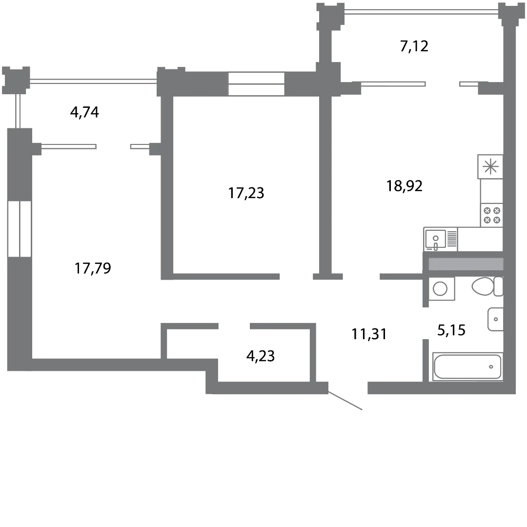 Планировка 2-комнатной квартиры 80.56 м² в ЖК Солотчинский квартал, г. Рязань — фото 4