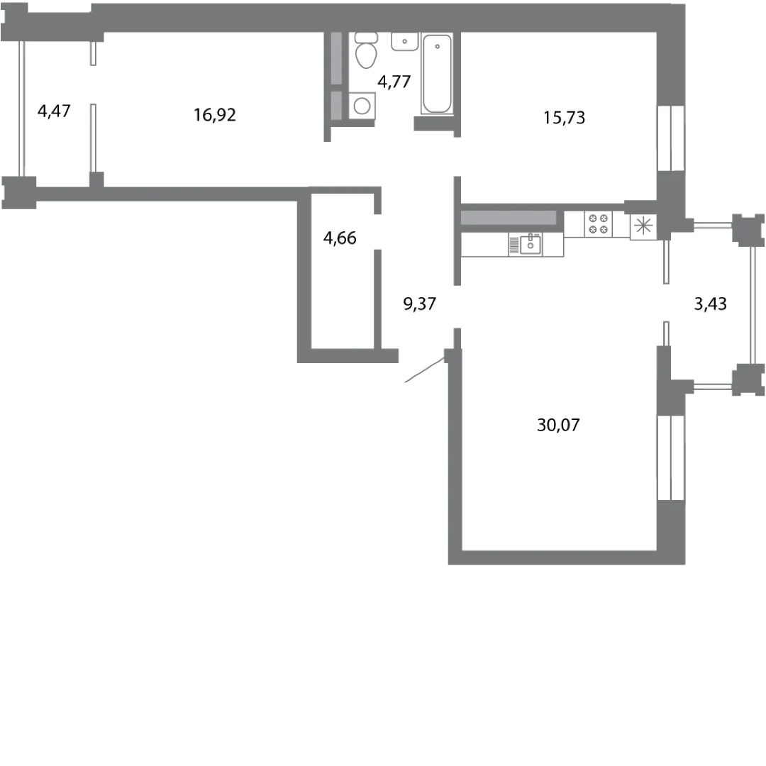 Планировка 2-комнатной квартиры 87.18 м² в ЖК Солотчинский квартал, г. Рязань — фото 3