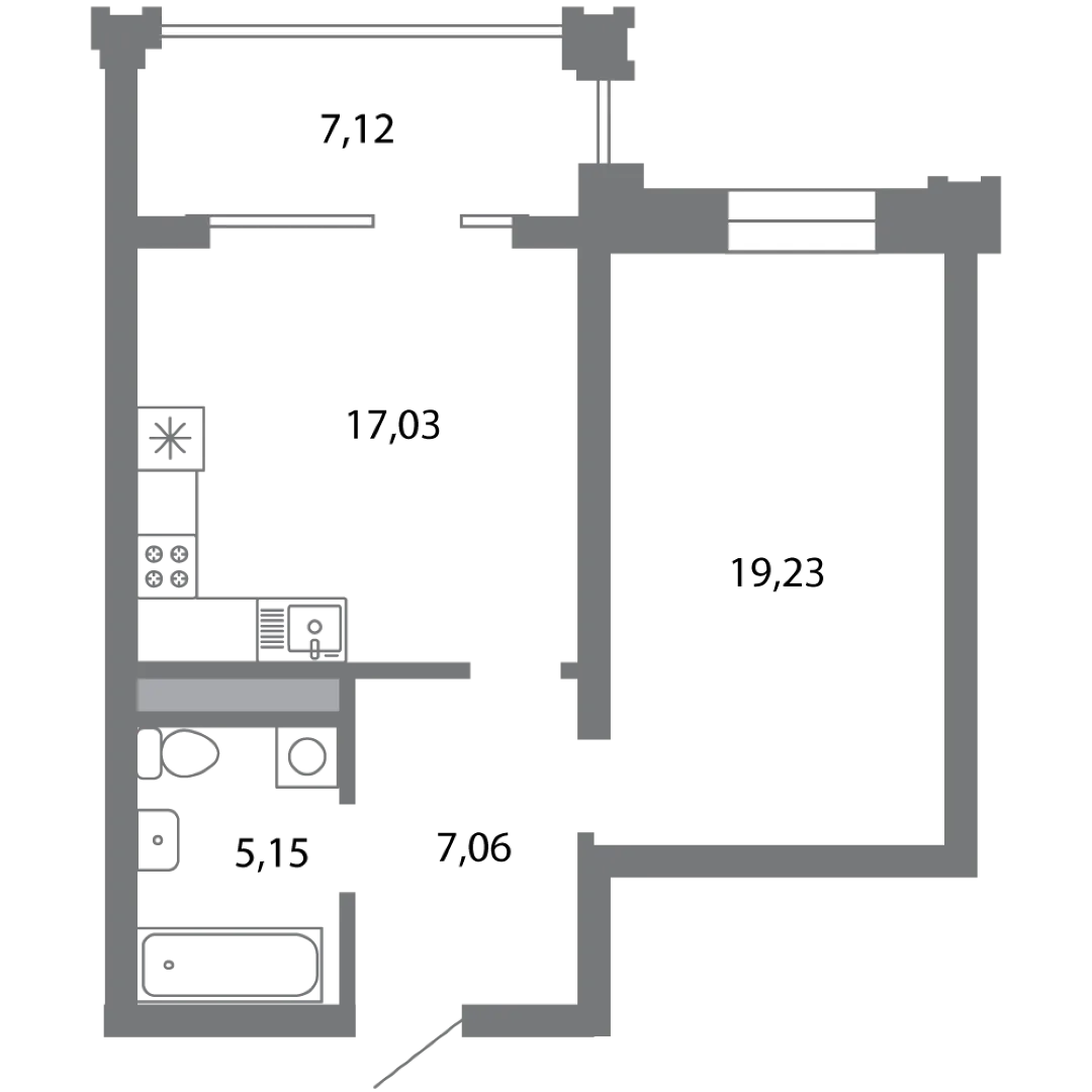 Планировка 1-комнатной квартиры 52.03 м² в ЖК Солотчинский квартал, г. Рязань — фото 2
