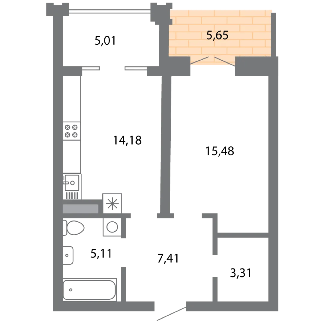 Планировка 1-комнатной квартиры 49.7 м² в ЖК Солотчинский квартал, г. Рязань — фото 4