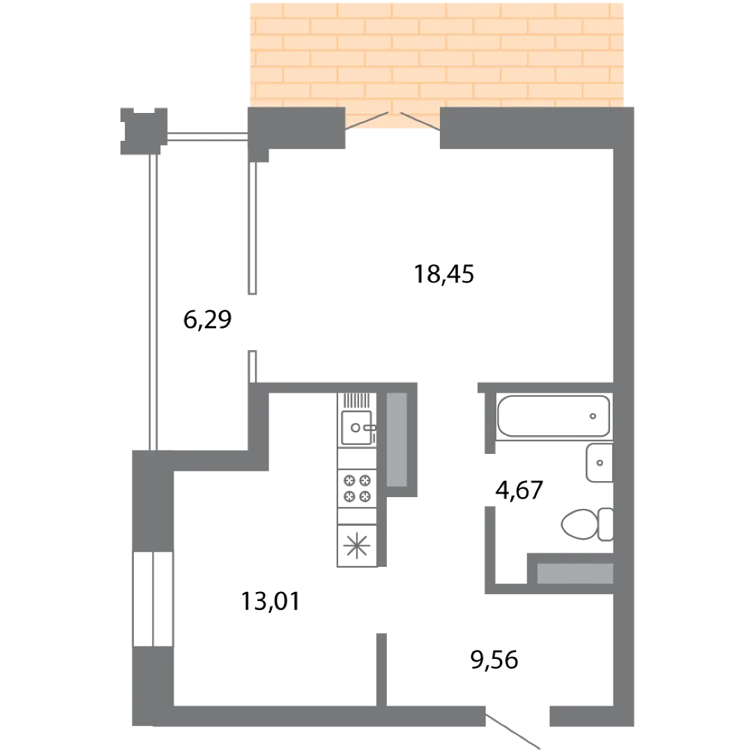 Планировка 1-комнатной квартиры 51.51 м² в ЖК Солотчинский квартал, г. Рязань — фото 4