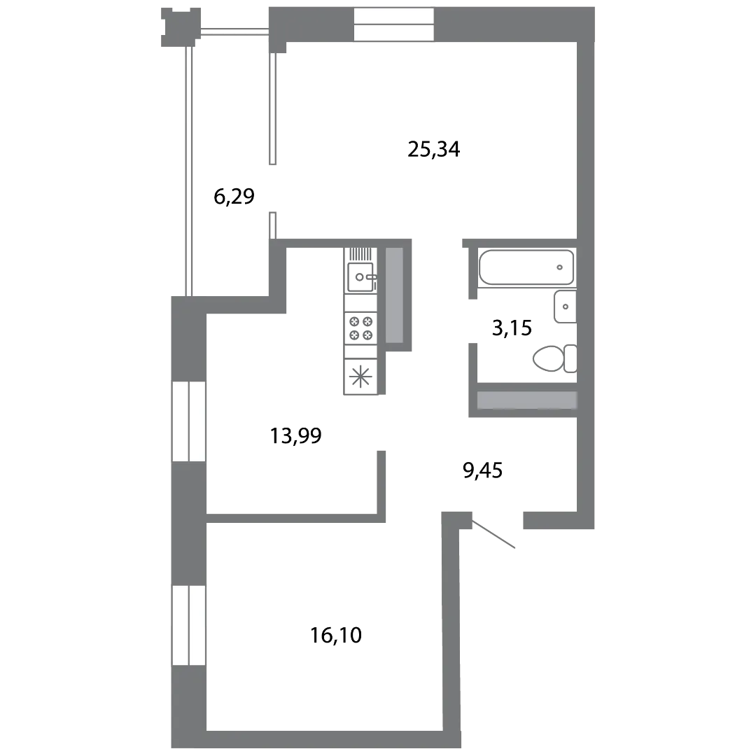 Планировка 2-комнатной квартиры 71.17 м² в ЖК Солотчинский квартал, г. Рязань — фото 3