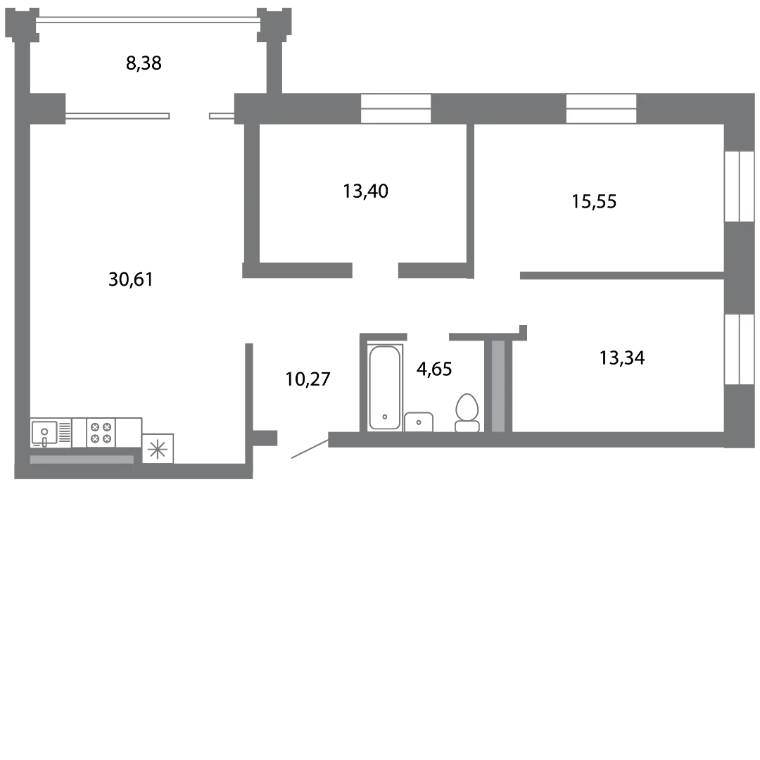 Планировка 3-комнатной квартиры 92.02 м² в ЖК Солотчинский квартал, г. Рязань — фото 4