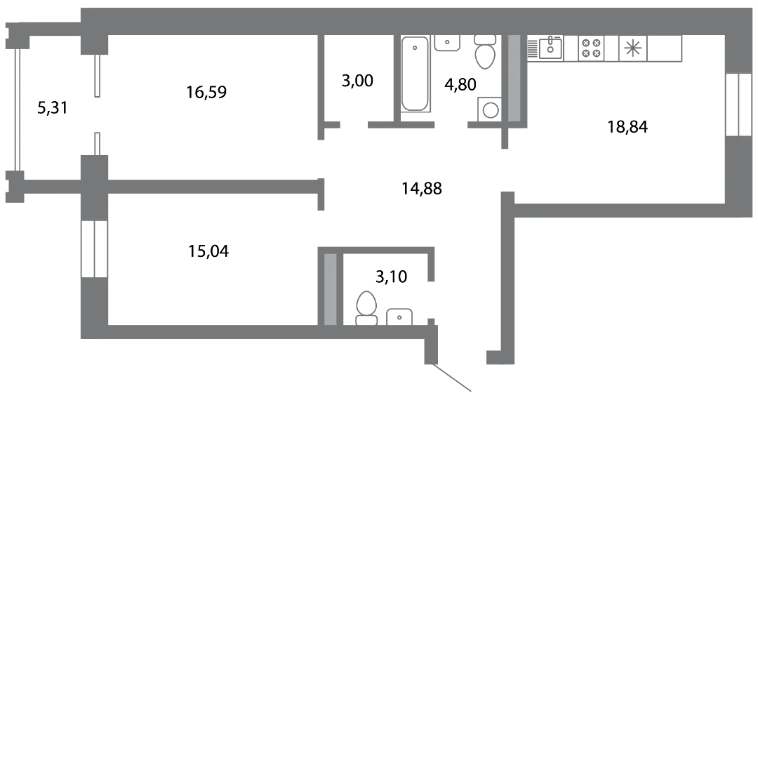 Планировка 2-комнатной квартиры 78.9 м² в ЖК Солотчинский квартал, г. Рязань — фото 4