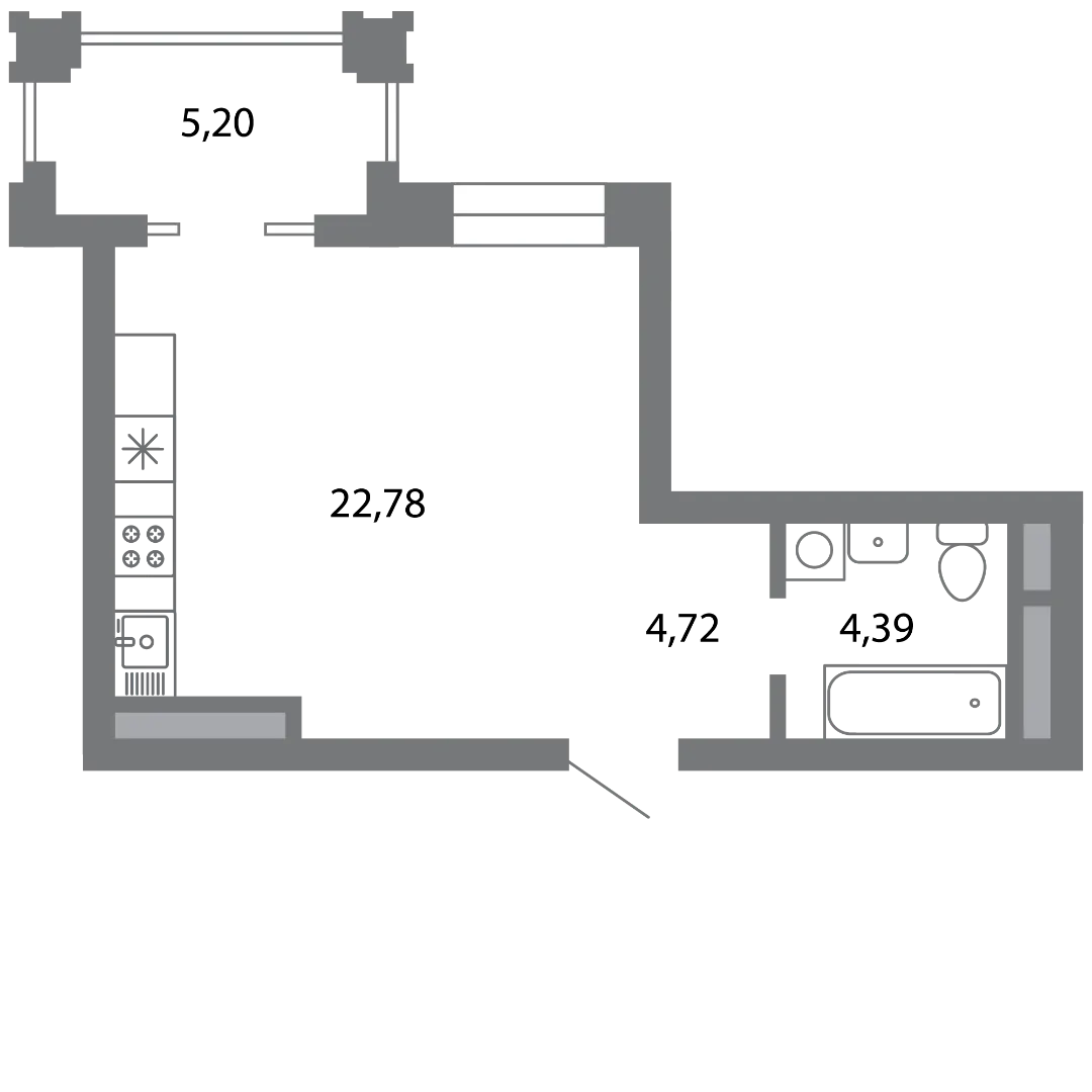 Планировка студии квартиры 34.49 м² в ЖК Солотчинский квартал, г. Рязань — фото 4
