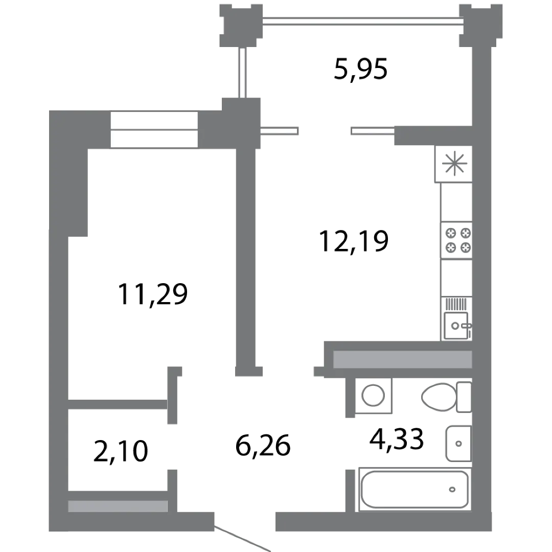 Планировка 1-комнатной квартиры 39.14 м² в ЖК Солотчинский квартал, г. Рязань — фото 4