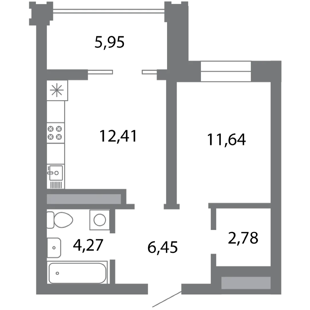 Планировка 1-комнатной квартиры 40.52 м² в ЖК Солотчинский квартал, г. Рязань — фото 4