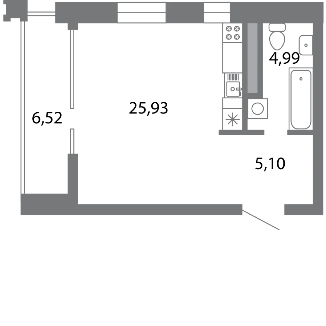 Планировка студии квартиры 39.71 м² в ЖК Солотчинский квартал, г. Рязань — фото 2