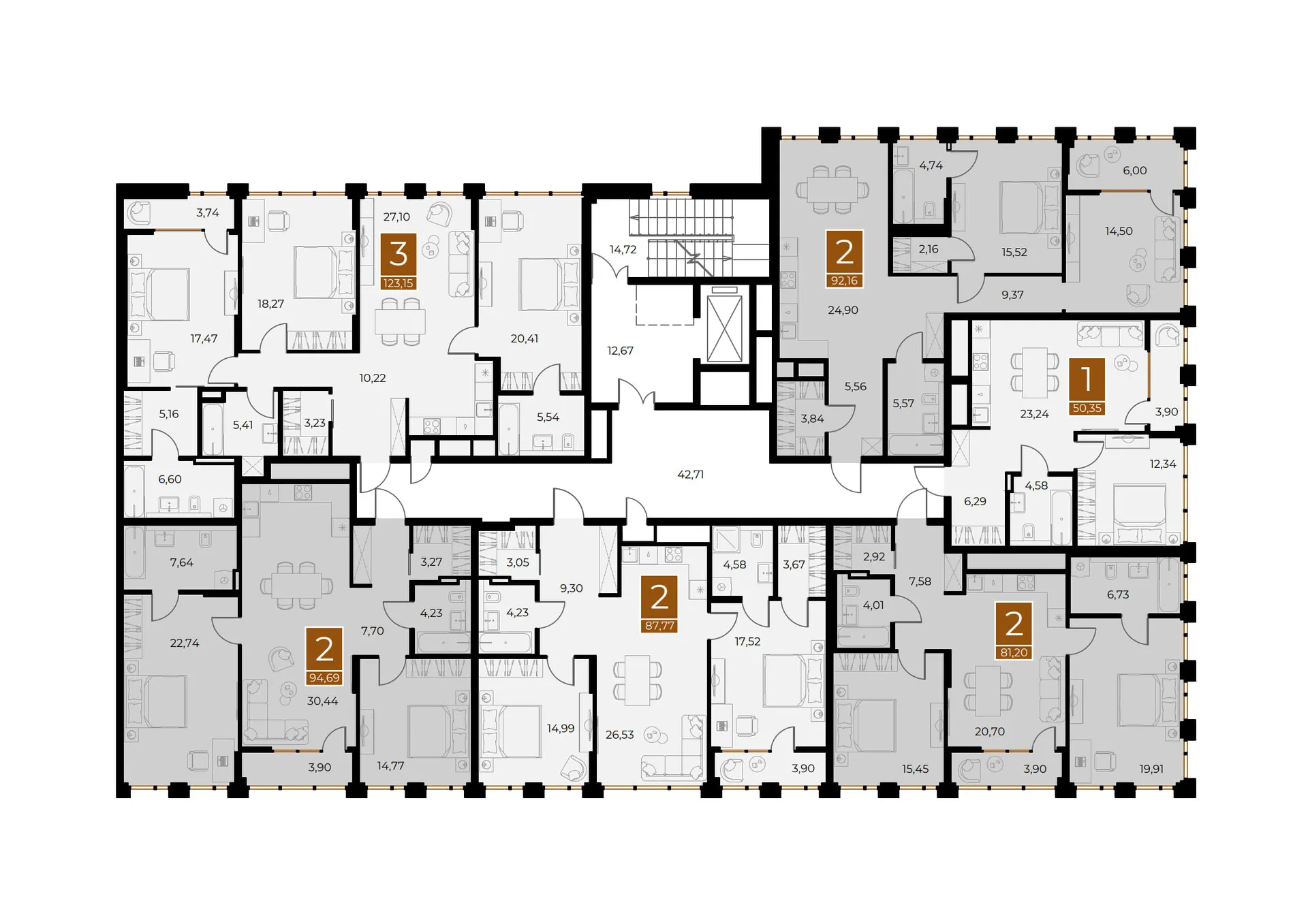 Планировка 3-комнатной квартиры 123.15 м² в ЖК МЕДНЫЙ, г. Рязань — фото 53