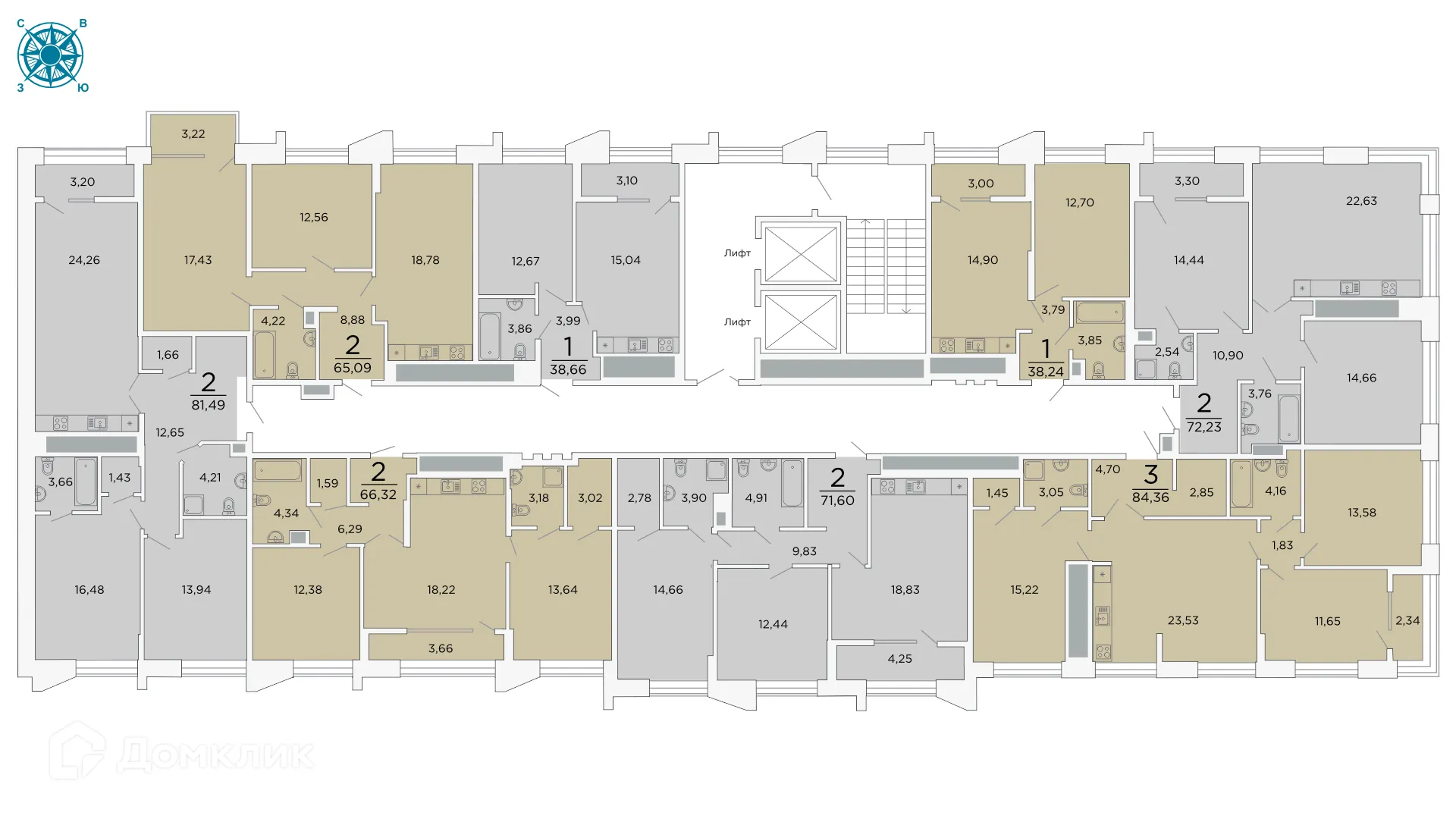 Планировка 2-комнатной квартиры 65.09 м² в ЖК ВЕГА, г. Рязань — фото 3