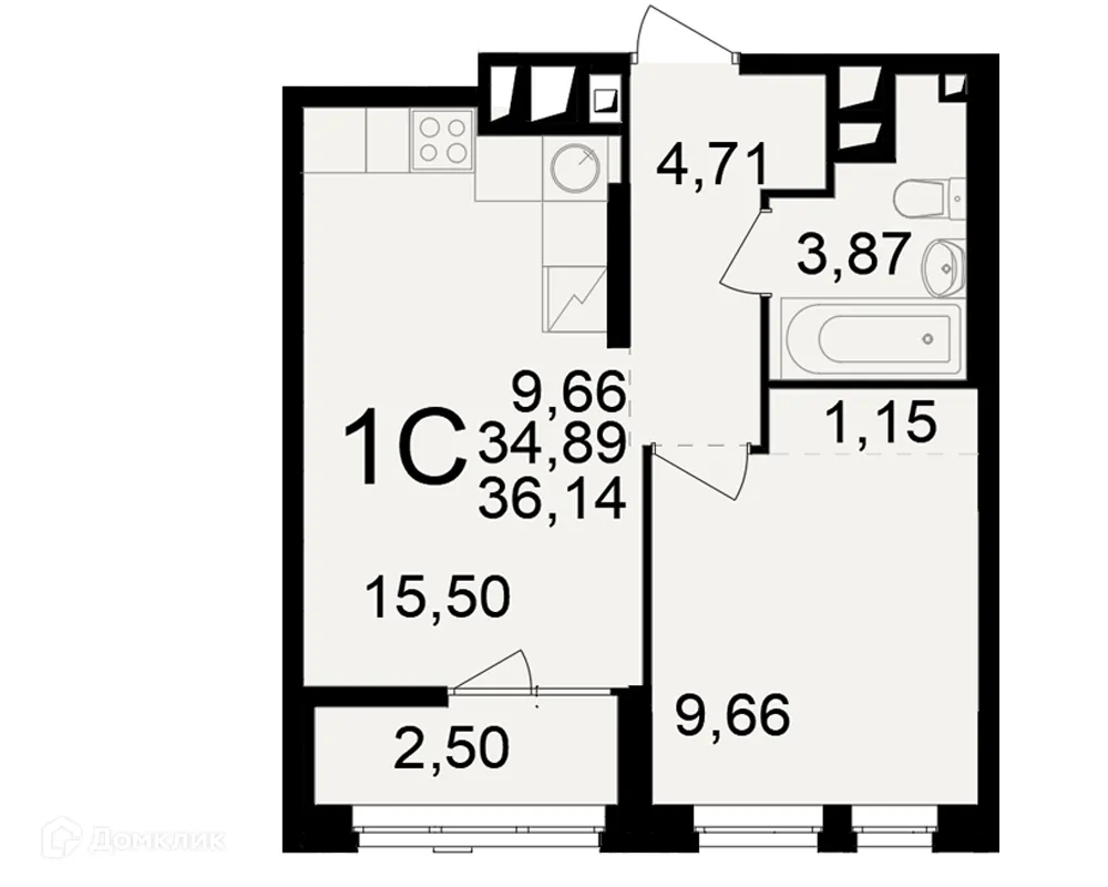 Планировка 1-комнатной квартиры 36.14 м² в ЖК"Новое измерение", г. Рязань — фото 1