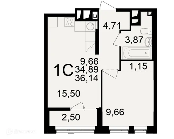 Планировка 1 комн. в ЖК"Новое измерение"