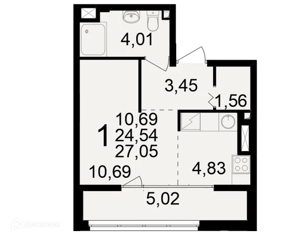 Планировка 1 комн. в ЖК"Новое измерение"