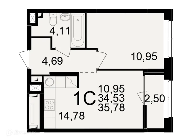 Планировка 1 комн. в ЖК"Новое измерение"