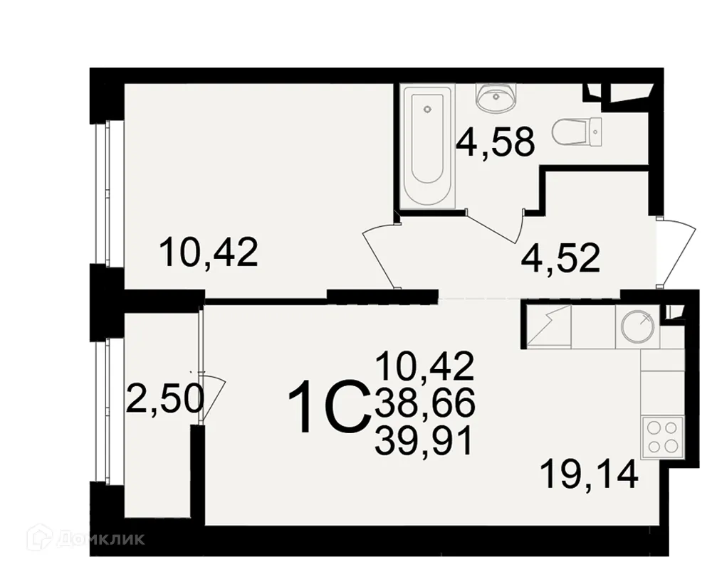 Планировка 1-комнатной квартиры 39.91 м² в ЖК"Новое измерение", г. Рязань — фото 1