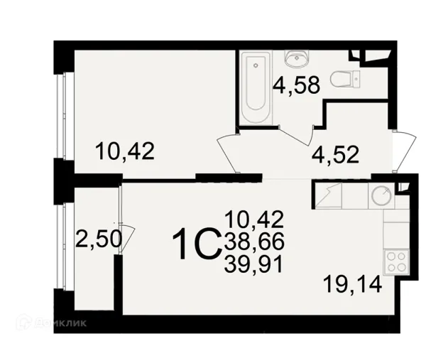 Планировка 1 комн. в ЖК"Новое измерение"