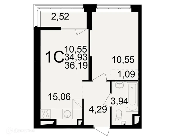 Планировка 1 комн. в ЖК"Новое измерение"