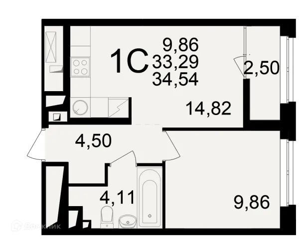 Планировка 1 комн. в ЖК"Новое измерение"