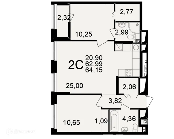 Планировка 2 комн. в ЖК"Новое измерение"