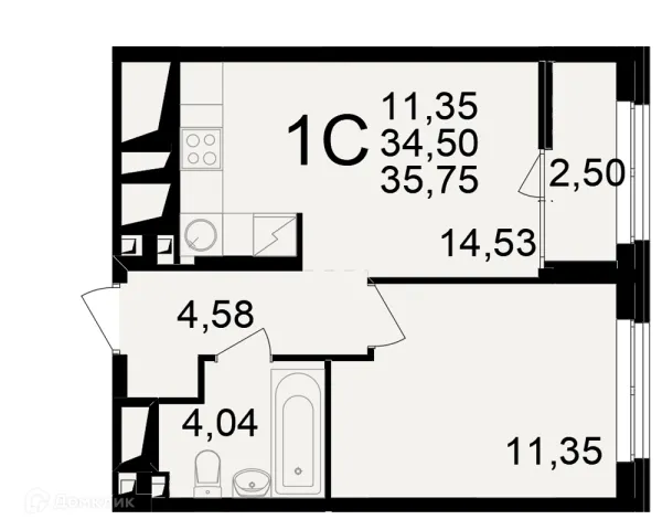 Планировка 1 комн. в ЖК"Новое измерение"