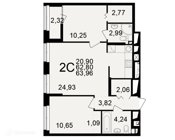 Планировка 2 комн. в ЖК"Новое измерение"