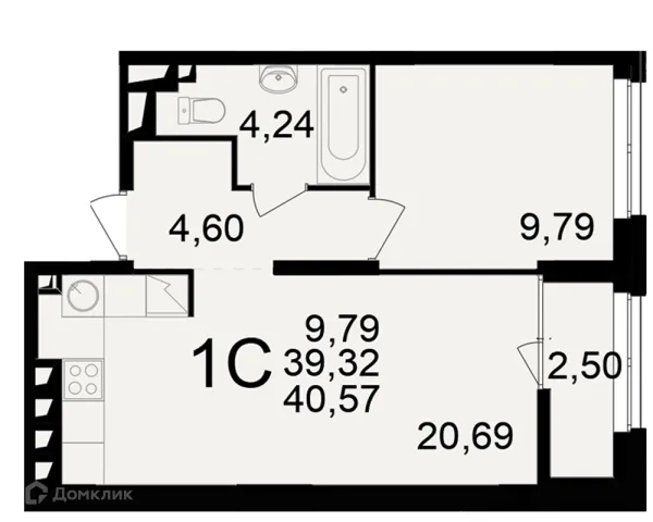 Планировка 1 комн. в ЖК"Новое измерение"