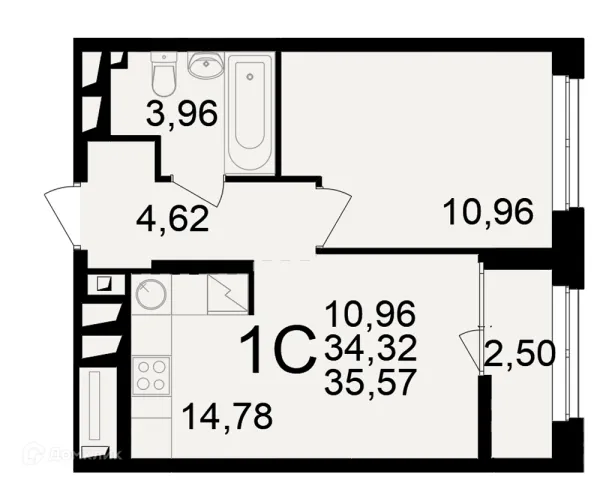 Планировка 1 комн. в ЖК"Новое измерение"