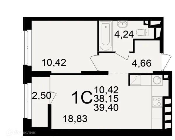 Планировка 1 комн. в ЖК"Новое измерение"