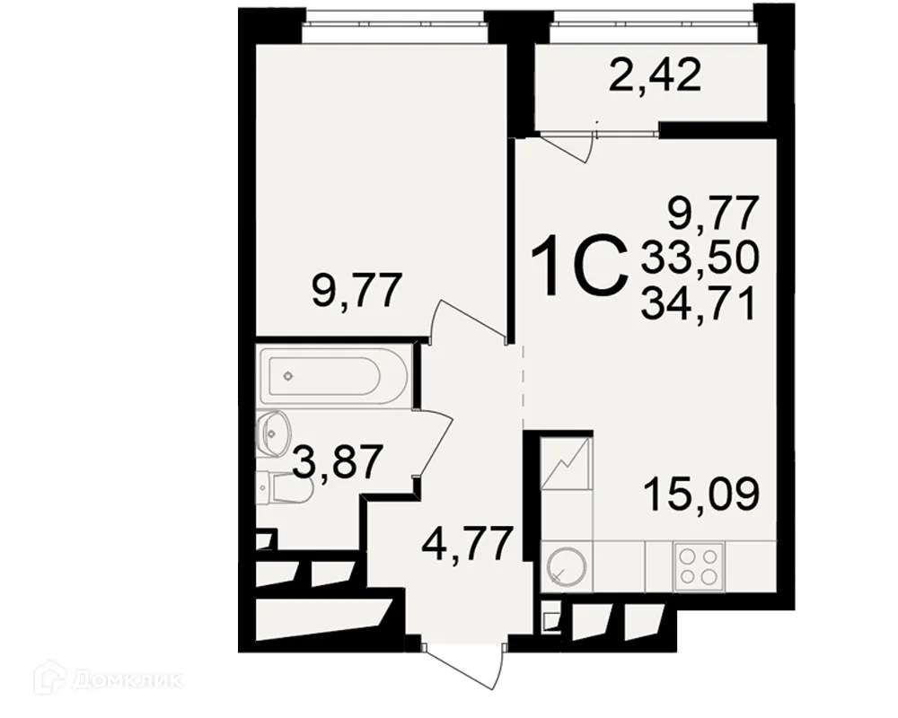 Планировка 1-комнатной квартиры 34.71 м² в ЖК"Новое измерение", г. Рязань — фото 1
